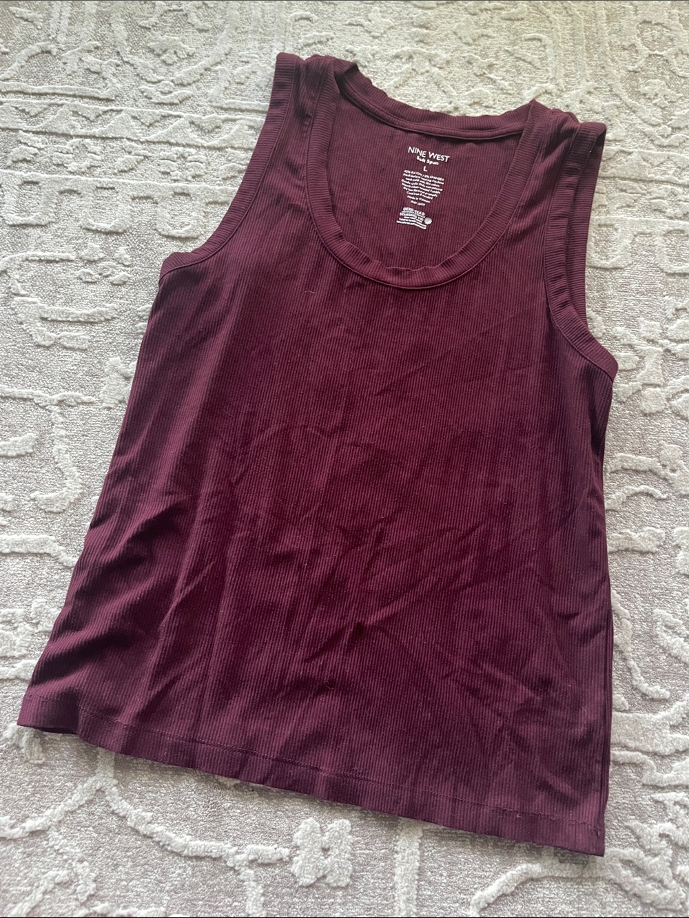 Nine West Ribbed Scoop Neck Tank - Burgundy